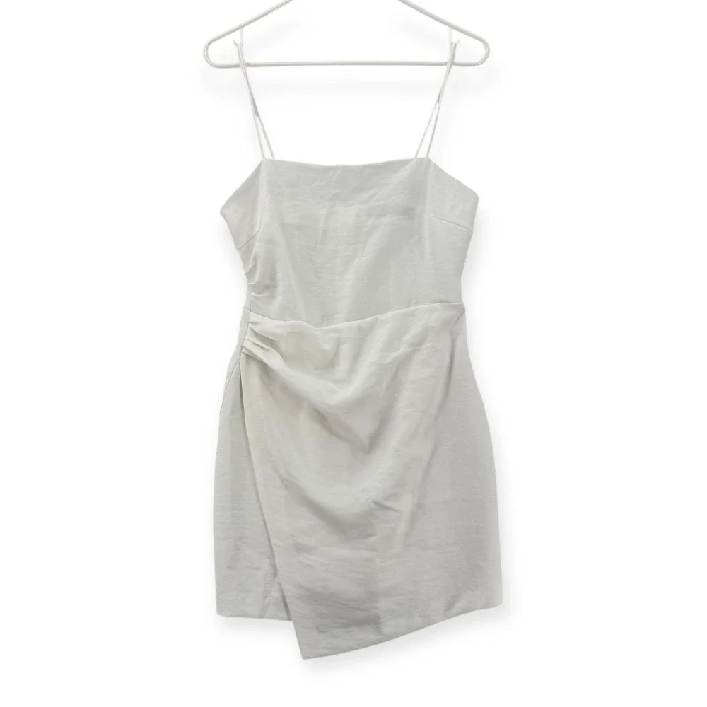 Zara Mini Dress Womens Medium White Sleeveless‎ Draped Ruched Bodycon Party